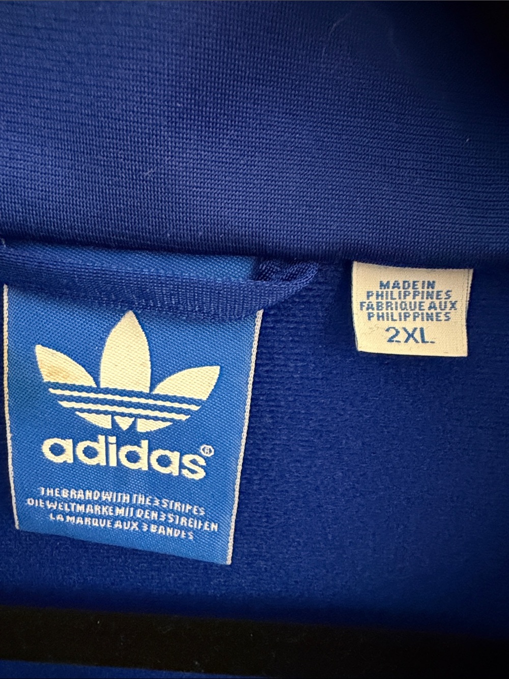 adidas Blue Track Jacket with White Stripes & Trefoil 2XL - Picture 3 of 4